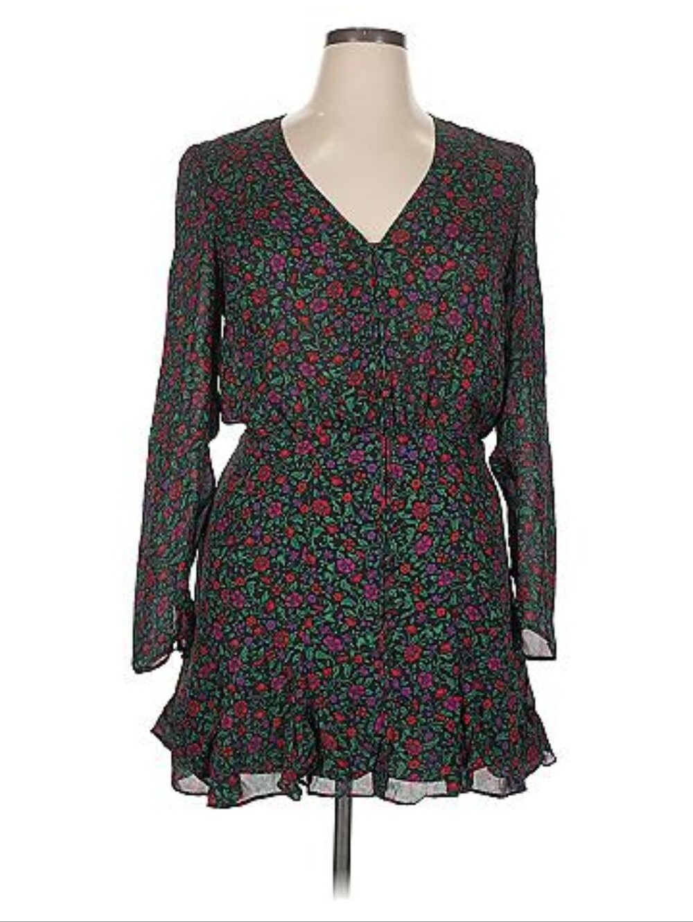 Veronica Beard Floral V-Neck Long Sleeve Mini Dress